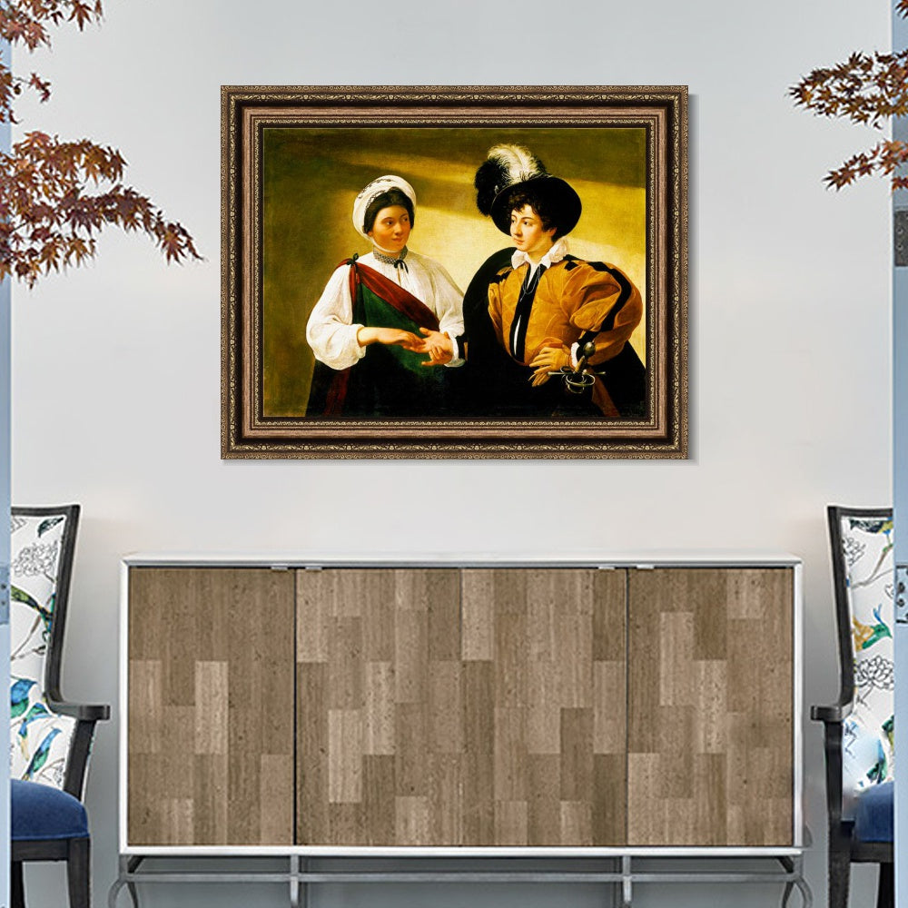 INVIN ART Framed Canvas Art Giclee Print The fortune teller 2 by Michelangelo Merisi da Caravaggio Wall Art