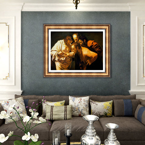 INVIN ART Framed Canvas Art Giclee Print The Incredulity of Saint Thomas by Michelangelo Merisi da Caravaggio Wall Art Living Room Home Office Decorations