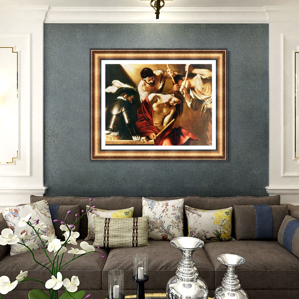 INVIN ART Framed Canvas Art Giclee Print The Crowning with Thorns by Michelangelo Merisi da Caravaggio Wall Art