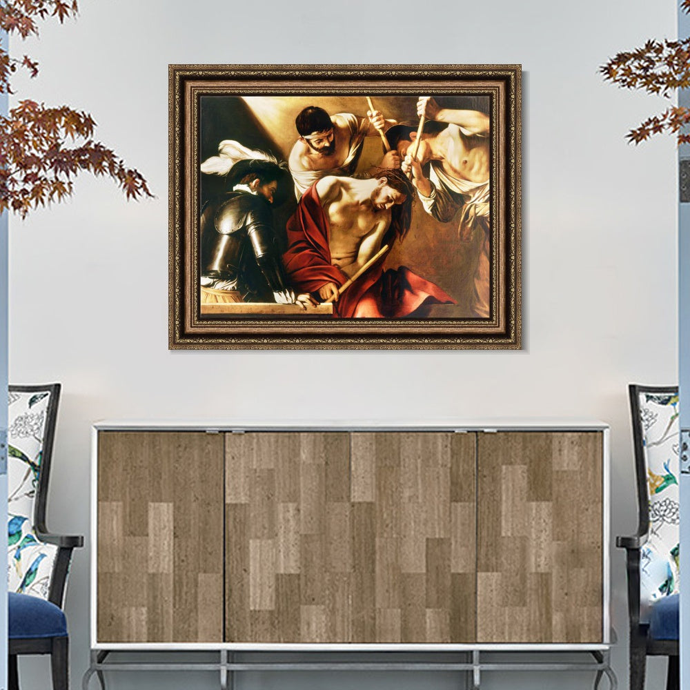 INVIN ART Framed Canvas Art Giclee Print The Crowning with Thorns by Michelangelo Merisi da Caravaggio Wall Art