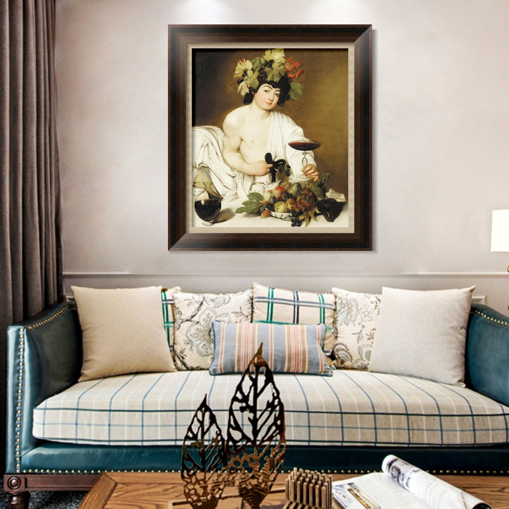 INVIN ART Framed Canvas Art Giclee Print Bacchus by Michelangelo Merisi da Caravaggio Wall Art