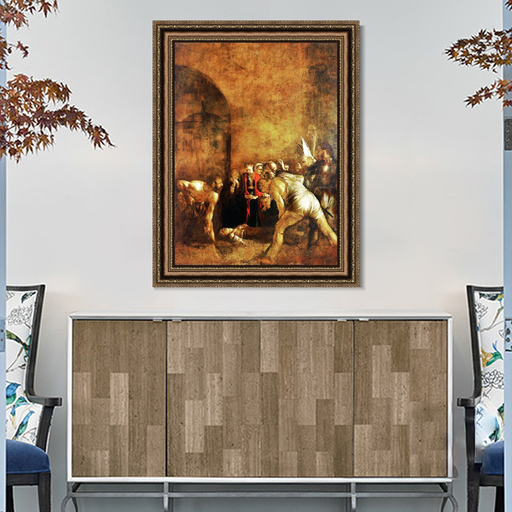 INVIN ART Framed Canvas Art Giclee Print Burial of St Lucy by Michelangelo Merisi da Caravaggio Wall Art