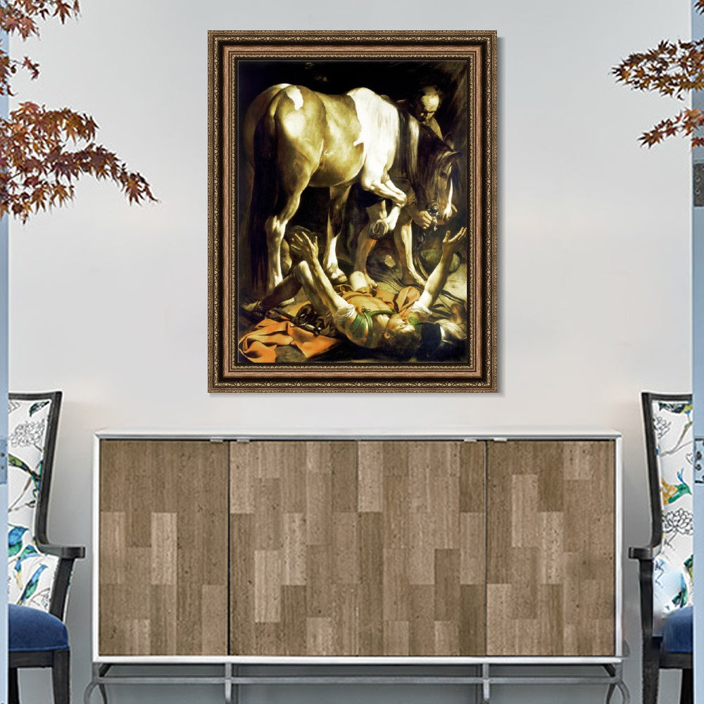INVIN ART Framed Canvas Art Giclee Print The Conversion of St. (Saint) Paul by Michelangelo Merisi da Caravaggio Wall Art Living Decorations