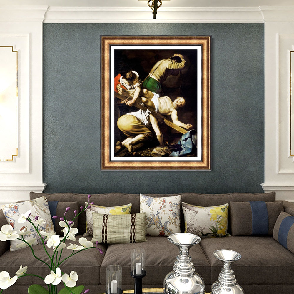 INVIN ART Framed Canvas Art Giclee Print The Crucifixion of Saint Peter by Michelangelo Merisi da Caravaggio Wall Art