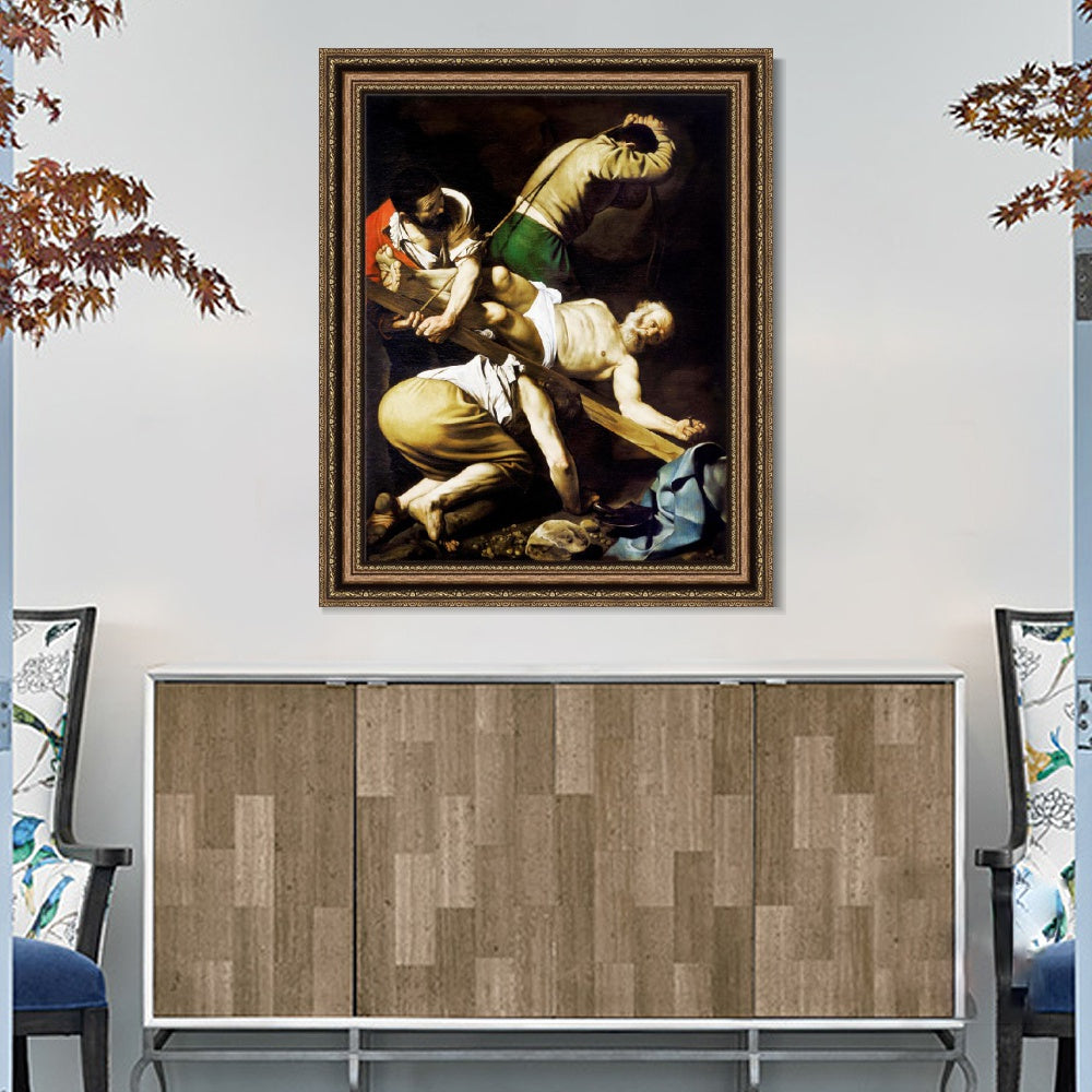 INVIN ART Framed Canvas Art Giclee Print The Crucifixion of Saint Peter by Michelangelo Merisi da Caravaggio Wall Art