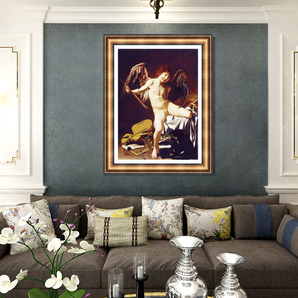 INVIN ART Framed Canvas Art Giclee Print Cupid as Victor by Michelangelo Merisi da Caravaggio Wall Art
