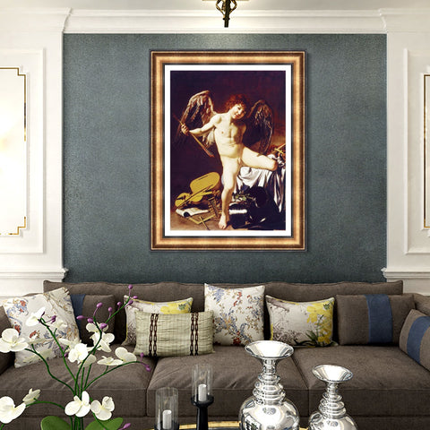 INVIN ART Framed Canvas Art Giclee Print Cupid as Victor by Michelangelo Merisi da Caravaggio Wall Art Living Room Home Office Decorations