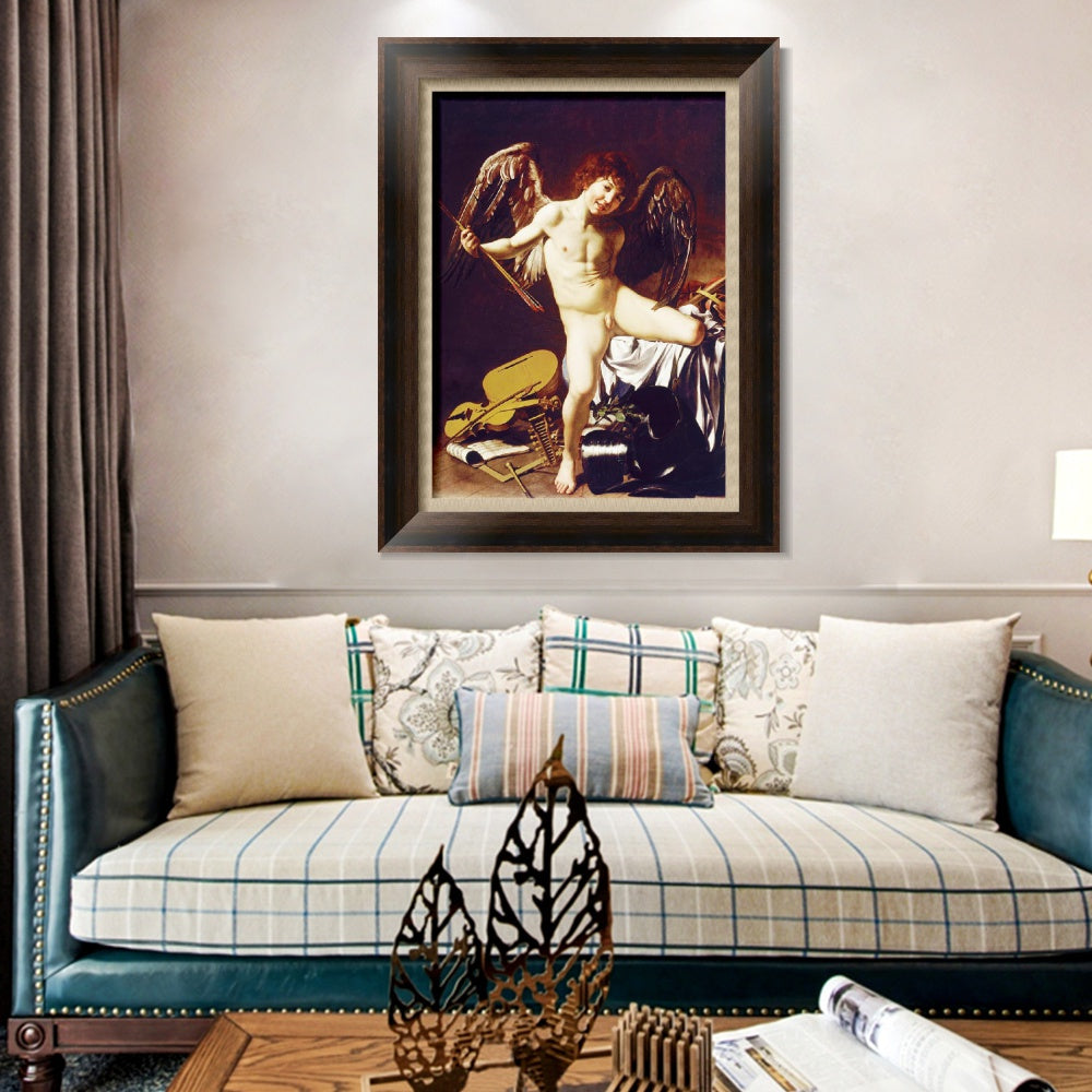 INVIN ART Framed Canvas Art Giclee Print Cupid as Victor by Michelangelo Merisi da Caravaggio Wall Art