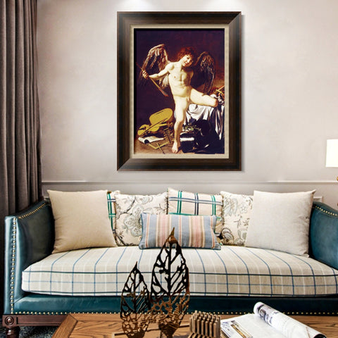 INVIN ART Framed Canvas Art Giclee Print Cupid as Victor by Michelangelo Merisi da Caravaggio Wall Art Living Room Home Office Decorations