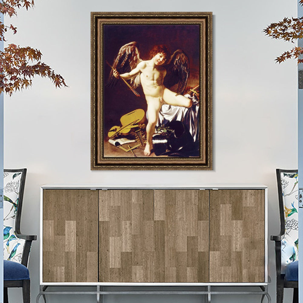INVIN ART Framed Canvas Art Giclee Print Cupid as Victor by Michelangelo Merisi da Caravaggio Wall Art
