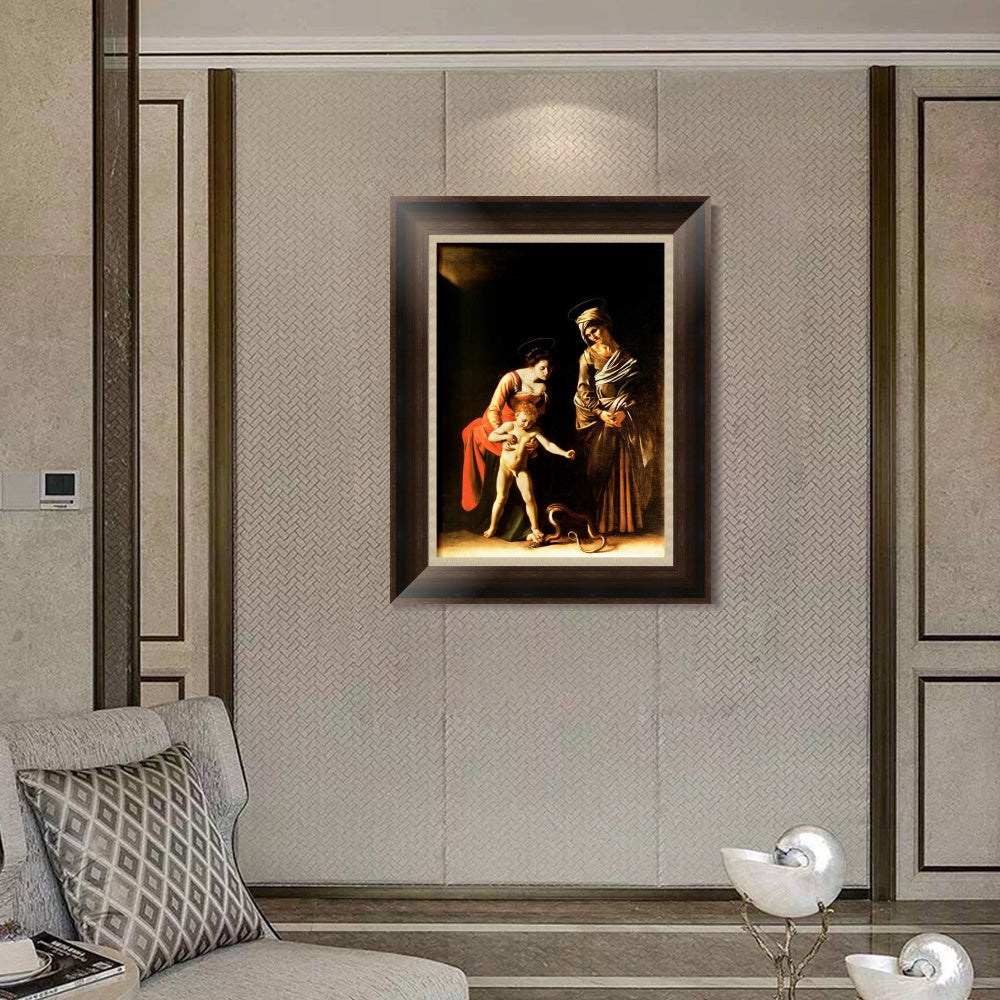 INVIN ART Framed Canvas Art Giclee Print Madonna with The Serpent by Michelangelo Merisi da Caravaggio Wall Art Living Room Home Office Decorations