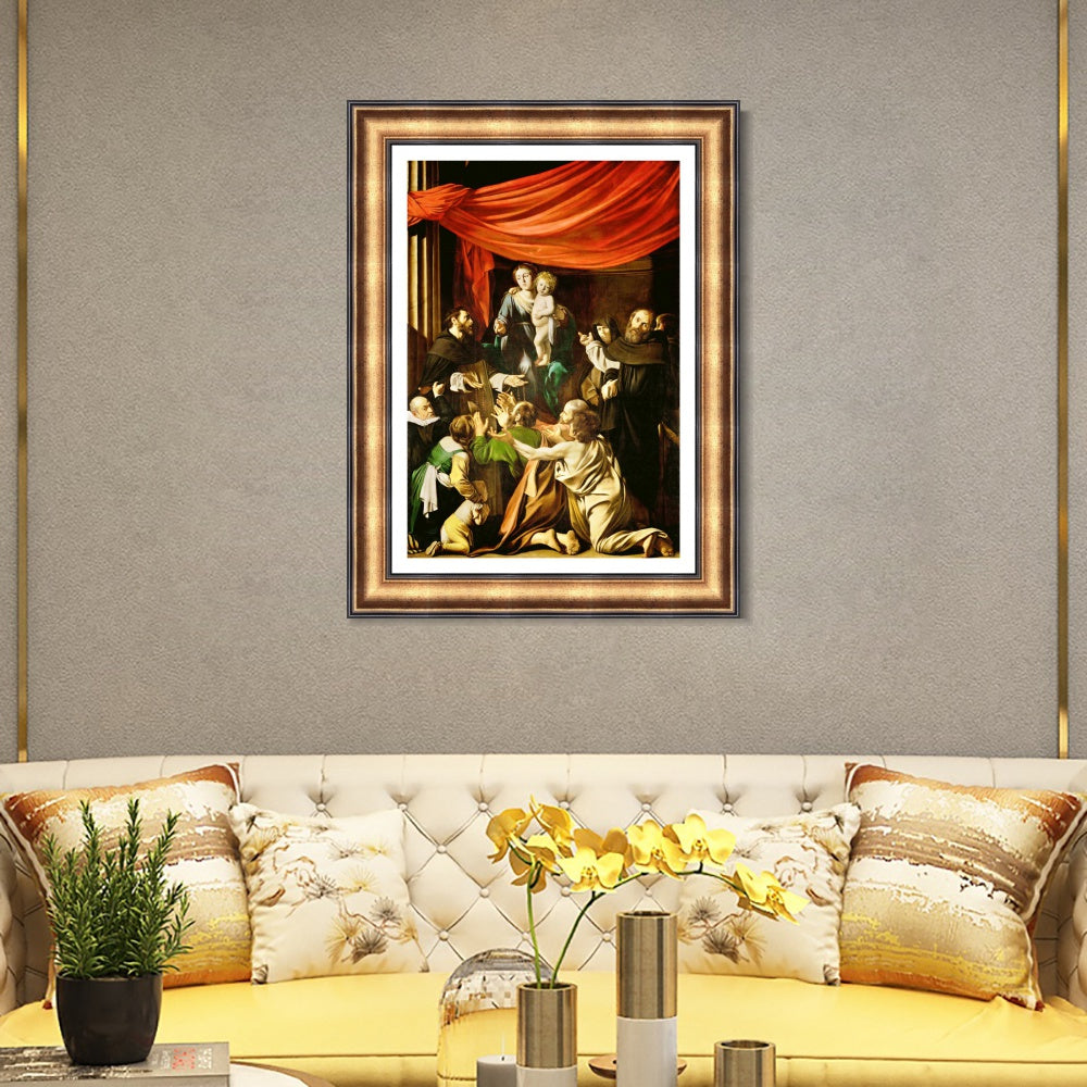 INVIN ART Framed Canvas Art Giclee Print Madonna of The Rosary by Michelangelo Merisi da Caravaggio Wall Art