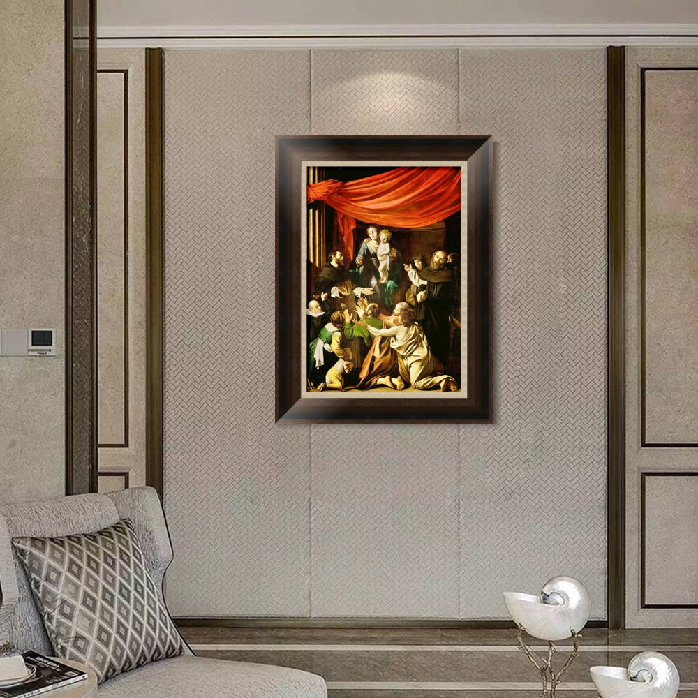 INVIN ART Framed Canvas Art Giclee Print Madonna of The Rosary by Michelangelo Merisi da Caravaggio Wall Art