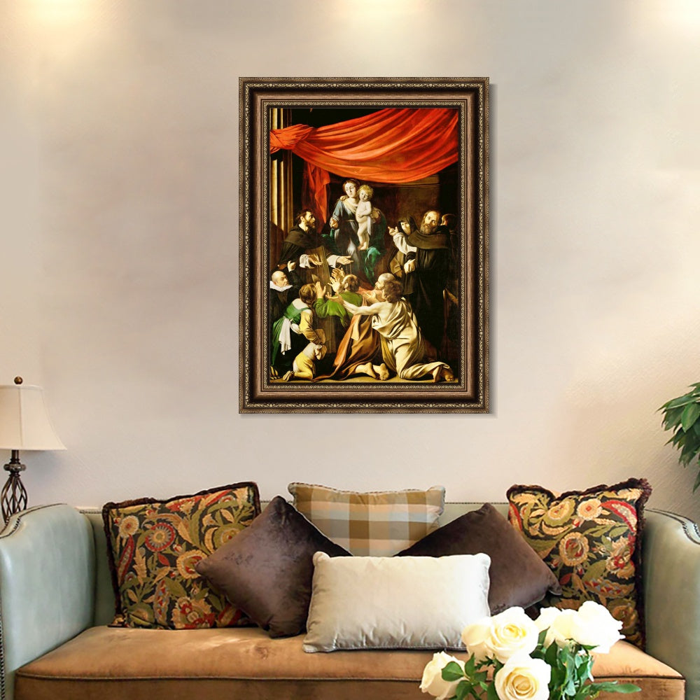 INVIN ART Framed Canvas Art Giclee Print Madonna of The Rosary by Michelangelo Merisi da Caravaggio Wall Art