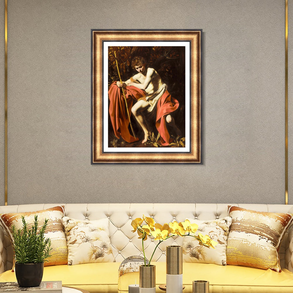 INVIN ART Framed Canvas Art Giclee Print Saint John The Baptist in The Wilderness by Michelangelo Merisi da Caravaggio Wall Art Decorations