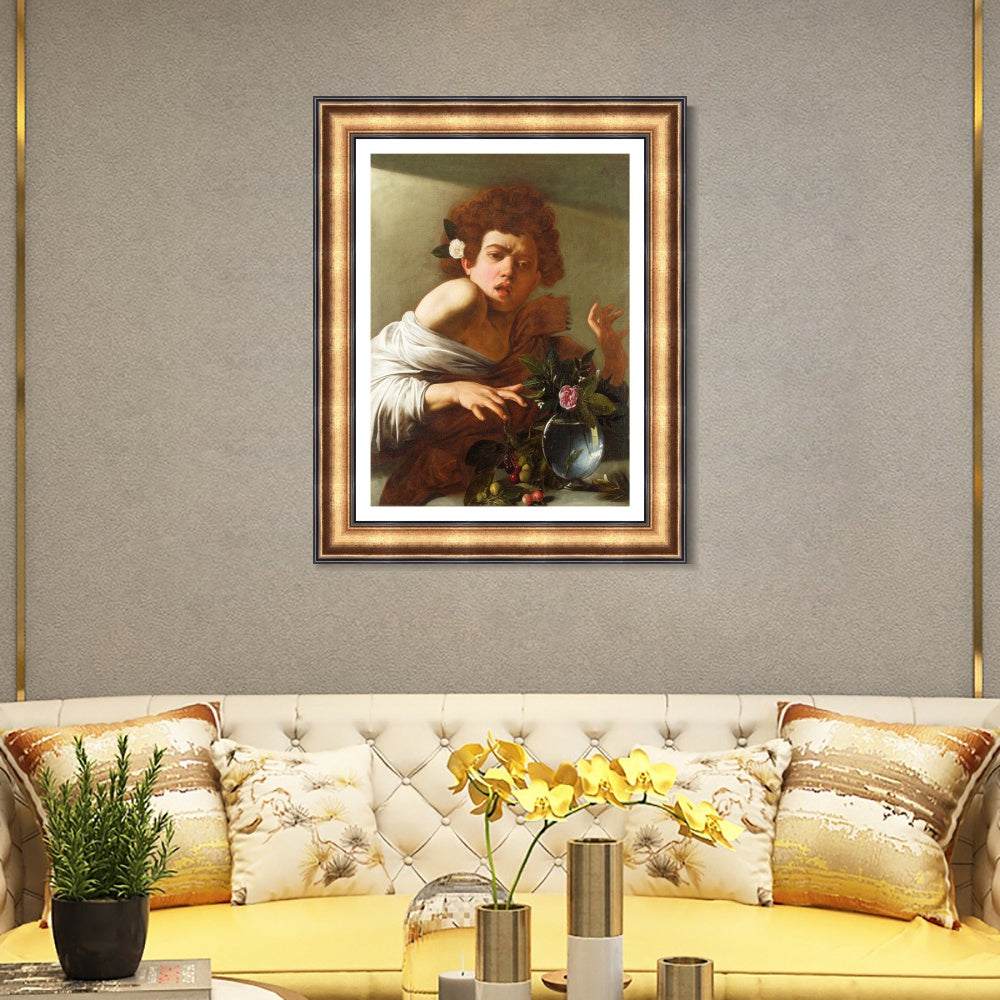 INVIN ART Framed Canvas Art Giclee Print Boy Bitten by a Lizard by Michelangelo Merisi da Caravaggio Wall Art