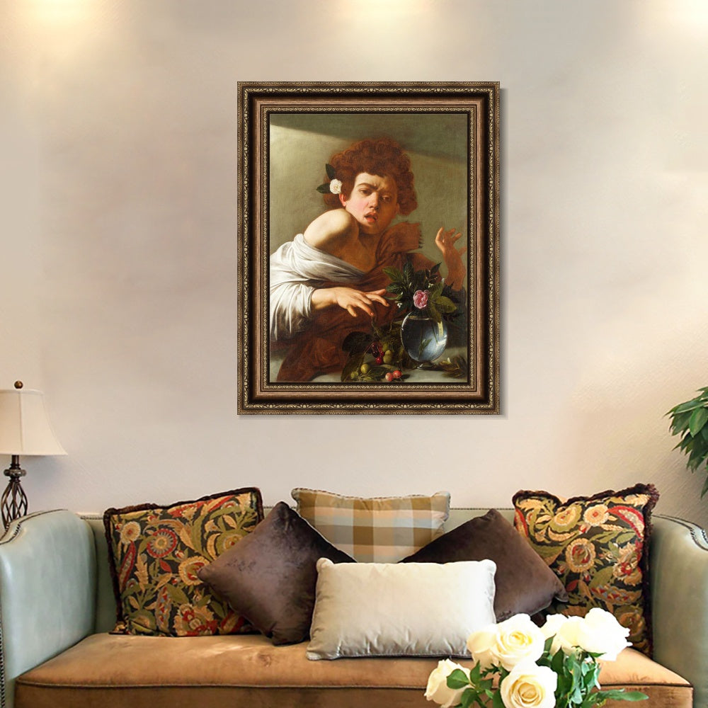 INVIN ART Framed Canvas Art Giclee Print Boy Bitten by a Lizard by Michelangelo Merisi da Caravaggio Wall Art