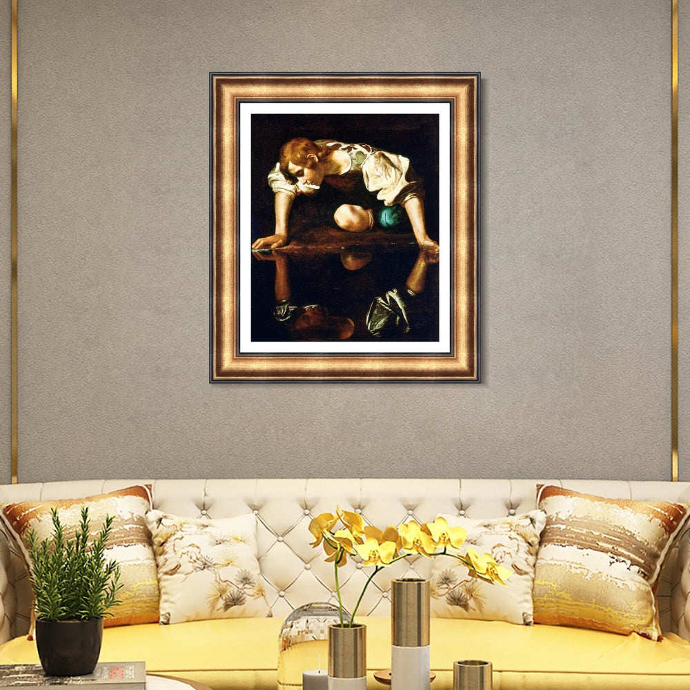 INVIN ART Framed Canvas Art Giclee Print Narcissus by a Lizard by Michelangelo Merisi da Caravaggio Wall Art