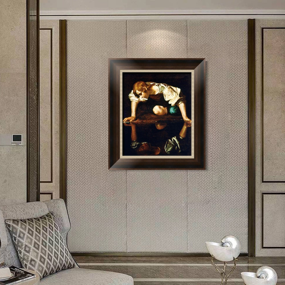 INVIN ART Framed Canvas Art Giclee Print Narcissus by a Lizard by Michelangelo Merisi da Caravaggio Wall Art