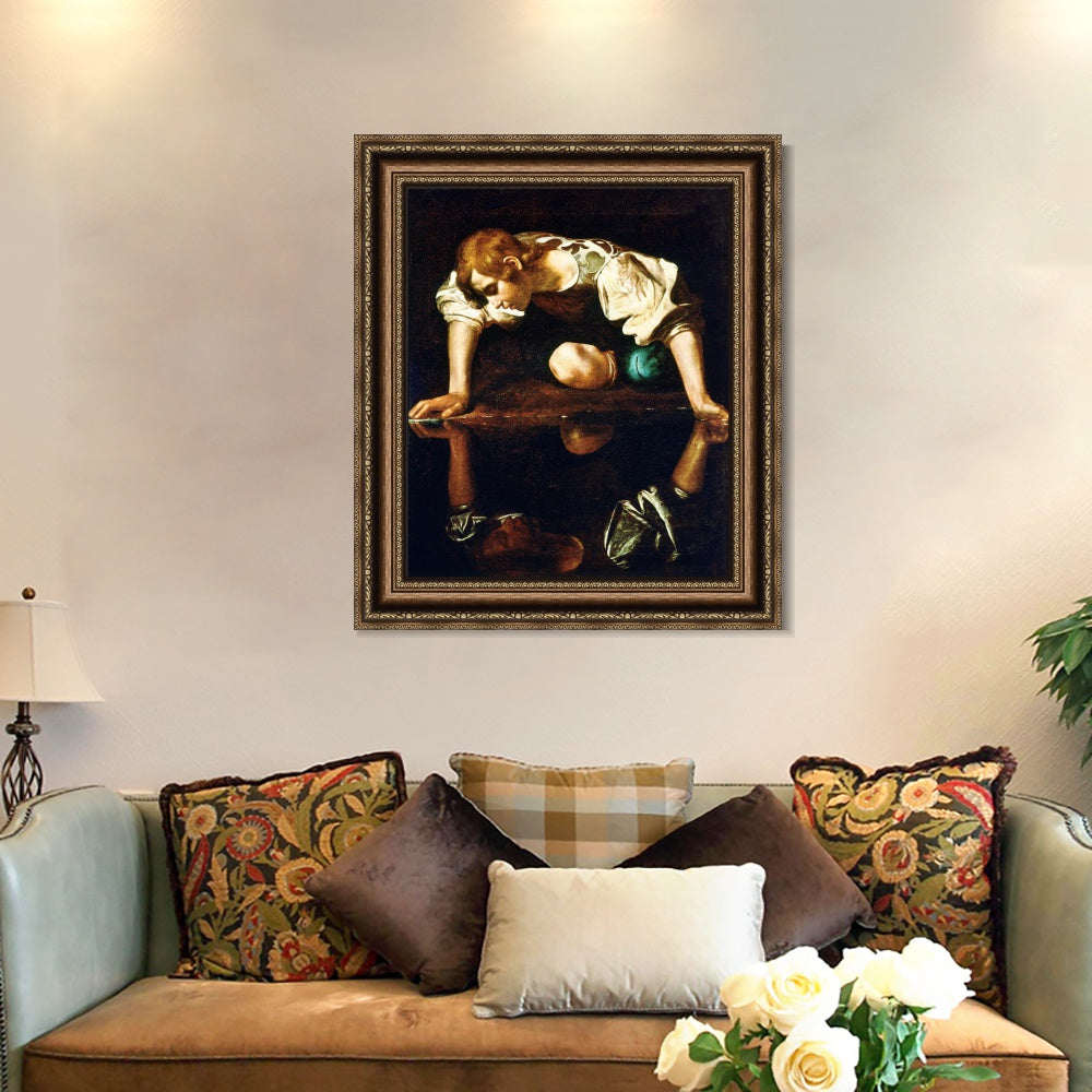 INVIN ART Framed Canvas Art Giclee Print Narcissus by a Lizard by Michelangelo Merisi da Caravaggio Wall Art