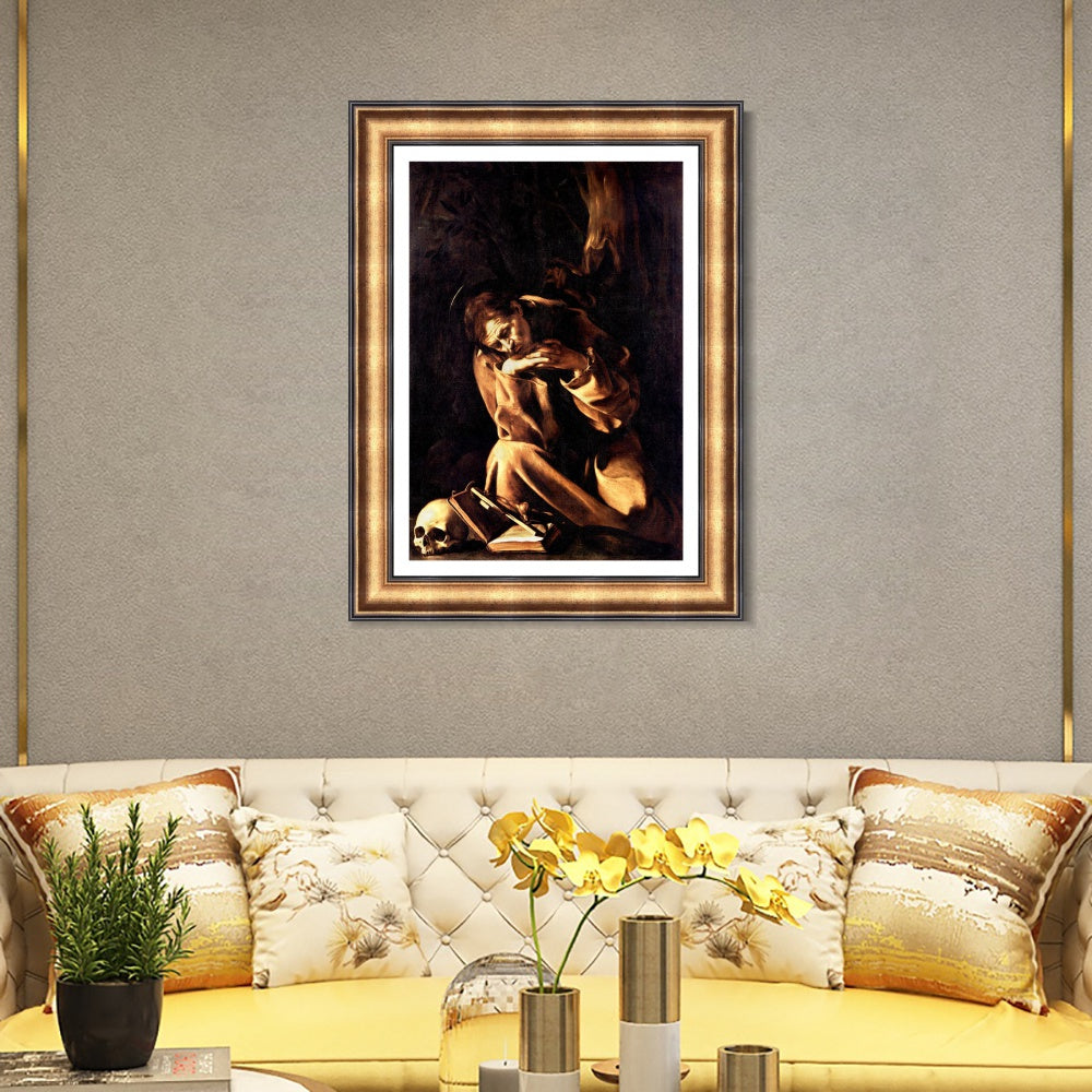 INVIN ART Framed Canvas Art Giclee Print St Francis by Michelangelo Merisi da Caravaggio Wall Art