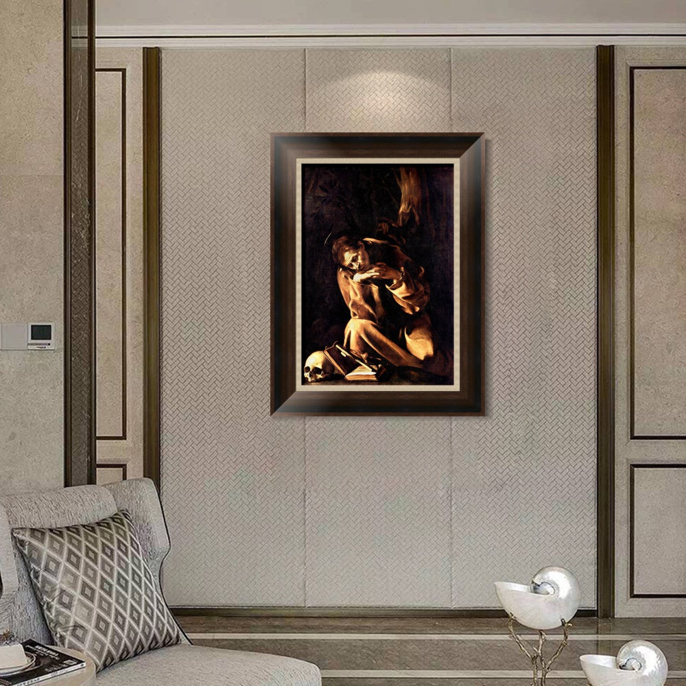 INVIN ART Framed Canvas Art Giclee Print St Francis by Michelangelo Merisi da Caravaggio Wall Art