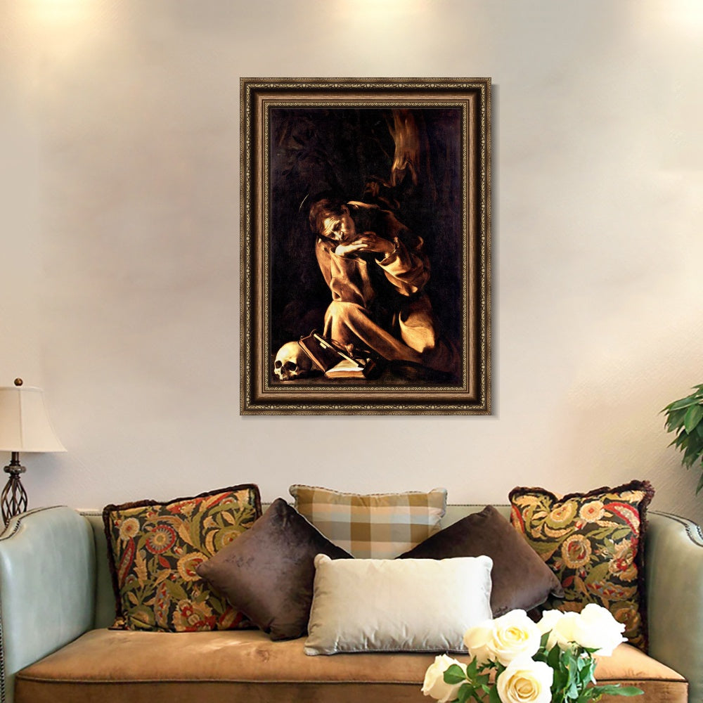 INVIN ART Framed Canvas Art Giclee Print St Francis by Michelangelo Merisi da Caravaggio Wall Art