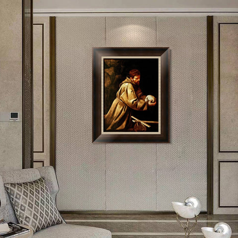 INVIN ART Framed Canvas Art Giclee Print San Francesco in meditazione by a Lizard by Michelangelo Merisi da Caravaggio Wall Art Living Office Decorations