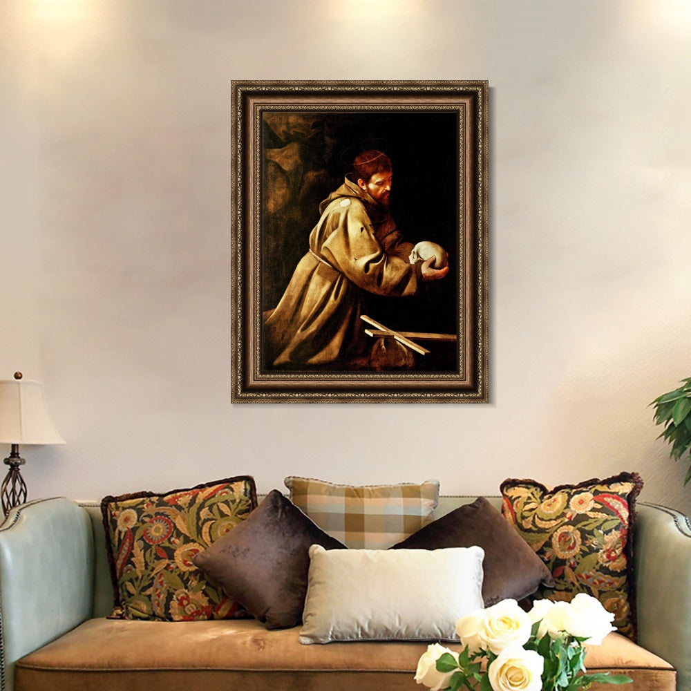 INVIN ART Framed Canvas Art Giclee Print San Francesco in meditazione by a Lizard by Michelangelo Merisi da Caravaggio Wall Art Living Office Decorations