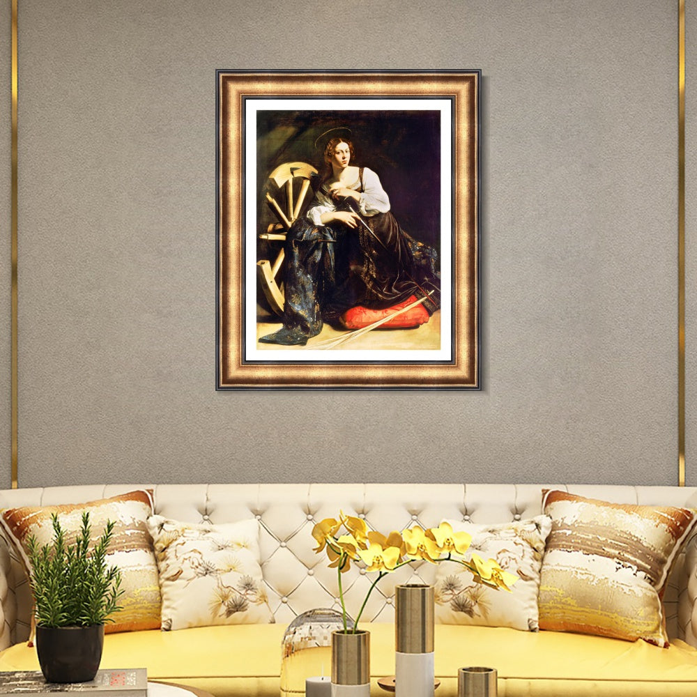 INVIN ART Framed Canvas Art Giclee Print Saint Catherine of Alexandria by a Lizard by Michelangelo Merisi da Caravaggio Wall Art Living Decorations
