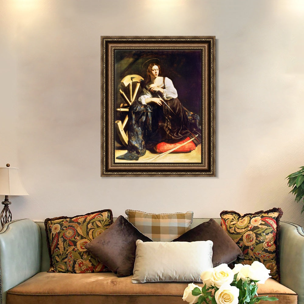 INVIN ART Framed Canvas Art Giclee Print Saint Catherine of Alexandria by a Lizard by Michelangelo Merisi da Caravaggio Wall Art Living Decorations