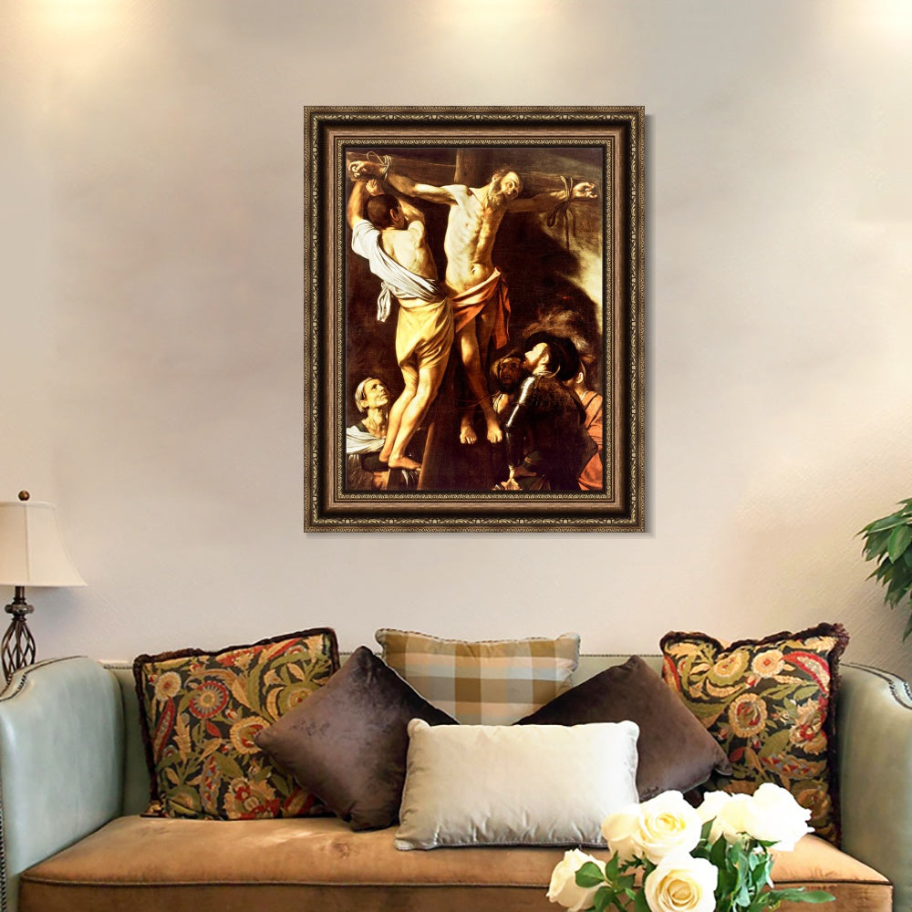 INVIN ART Framed Canvas Art Giclee Print The Crucifixion of St Andrew by a Lizard by Michelangelo Merisi da Caravaggio Wall Art Decorations