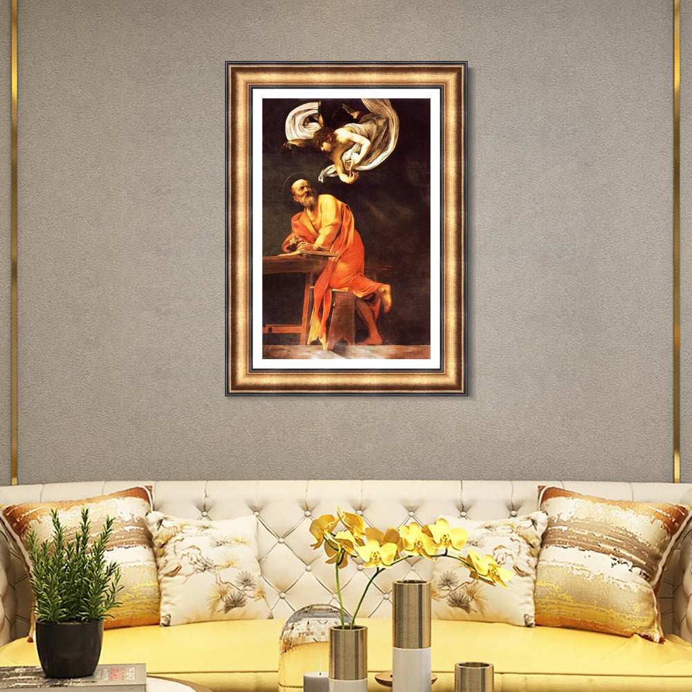 INVIN ART Framed Canvas Art Giclee Print The Inspiration of Saint Matthew by Michelangelo Merisi da Caravaggio Wall Art Decorations
