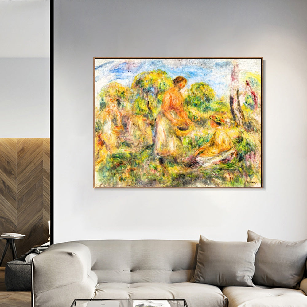 INVIN ART Framed Canvas FEMMES DANS UN PAYSAGE by Pierre Auguste Renoir Wall Art Living Room Home Office Decorations