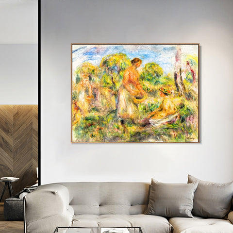 INVIN ART Framed Canvas FEMMES DANS UN PAYSAGE by Pierre Auguste Renoir Wall Art Living Room Home Office Decorations