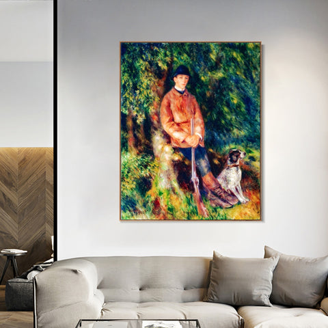 INVIN ART Framed Canvas Portrait of Alfred Bérard with His Dog by Pierre Auguste Renoir Wall Art Living Room Home Office Decorations
