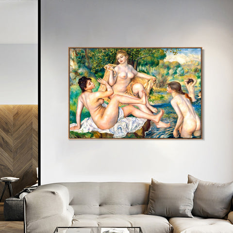 INVIN ART Framed Canvas The Great Bathers by Pierre Auguste Renoir Wall Art Living Room Home Office Decorations