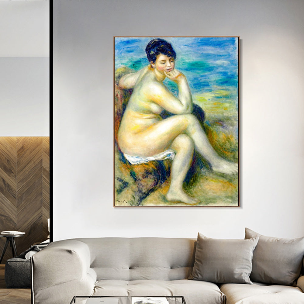 INVIN ART Framed Canvas BAIGNEUSE ACCOUD¨¦E by Pierre Auguste Renoir Wall Art Living Room Home Office Decorations