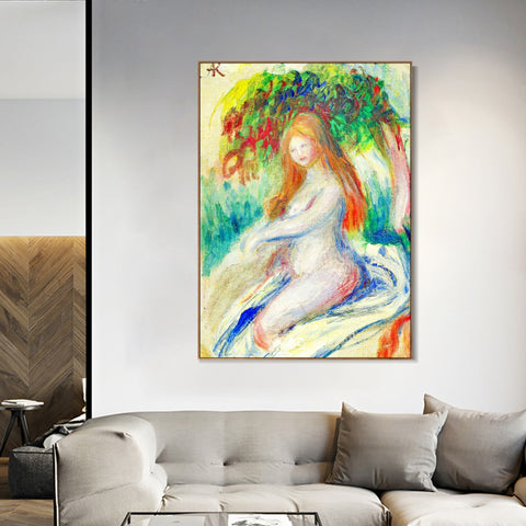INVIN ART Framed Canvas BAIGNEUSE4 by Pierre Auguste Renoir Wall Art Living Room Home Office Decorations