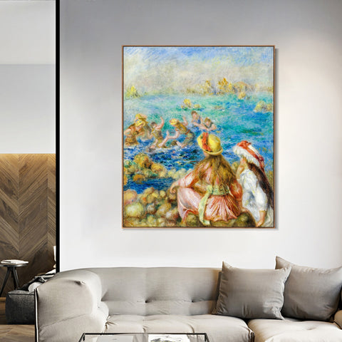 INVIN ART Framed Canvas BAIGNEUSES by Pierre Auguste Renoir Wall Art Living Room Home Office Decorations