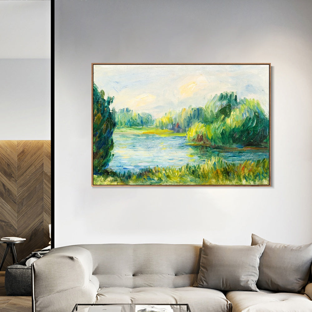 INVIN ART Framed Canvas BORD DE RIVIERE by Pierre Auguste Renoir Wall Art Living Room Home Office Decorations