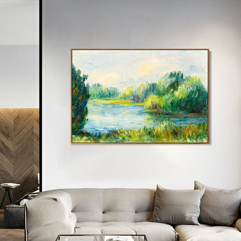 INVIN ART Framed Canvas BORD DE RIVIERE by Pierre Auguste Renoir Wall Art Living Room Home Office Decorations