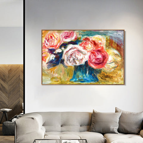 INVIN ART Framed Canvas BOUQUET DE ROSES DANS UN VASE by Pierre Auguste Renoir Wall Art Living Room Home Office Decorations