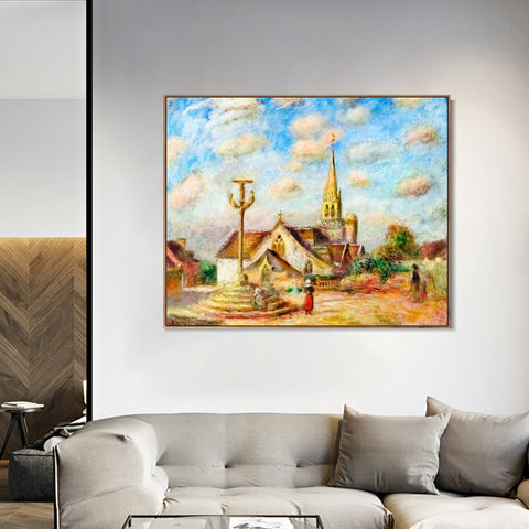 INVIN ART Framed Canvas CALVAIRE ET ÉGLISE DE NIZON by Pierre Auguste Renoir Wall Art Living Room Home Office Decorations
