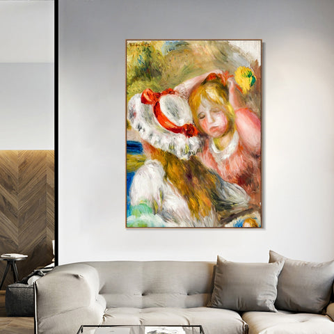 INVIN ART Framed Canvas CHAPEAU AU RUBAN ROUGE by Pierre Auguste Renoir Wall Art Living Room Home Office Decorations
