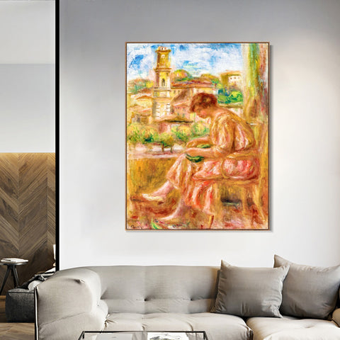 INVIN ART Framed Canvas FEMME À LA FENÊTRE AVEC SUR LE VIEUX NICE by Pierre Auguste Renoir Wall Art Living Room Home Office Decorations