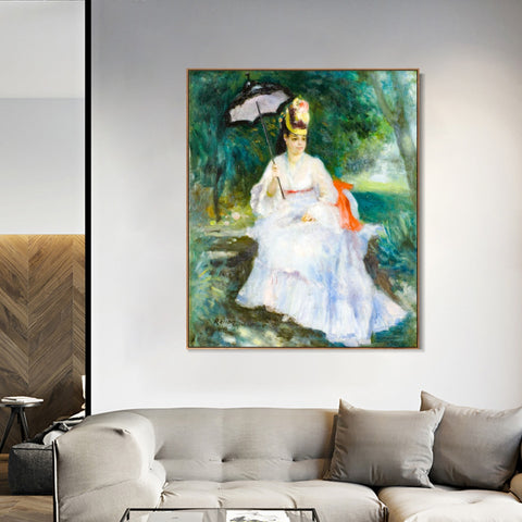 INVIN ART Framed Canvas FEMME À L'OMBRELLE ASSISE DANS LE JARDIN by Pierre Auguste Renoir Wall Art Living Room Home Office Decorations