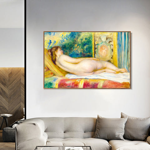INVIN ART Framed Canvas FEMME NUE AU CANAPÉ by Pierre Auguste Renoir Wall Art Living Room Home Office Decorations