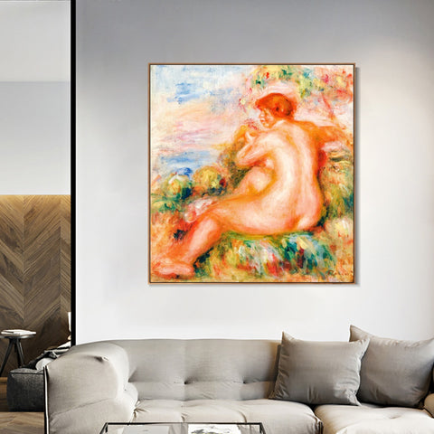 INVIN ART Framed Canvas FEMME NUE DANS UN PAYSAGE by Pierre Auguste Renoir Wall Art Living Room Home Office Decorations