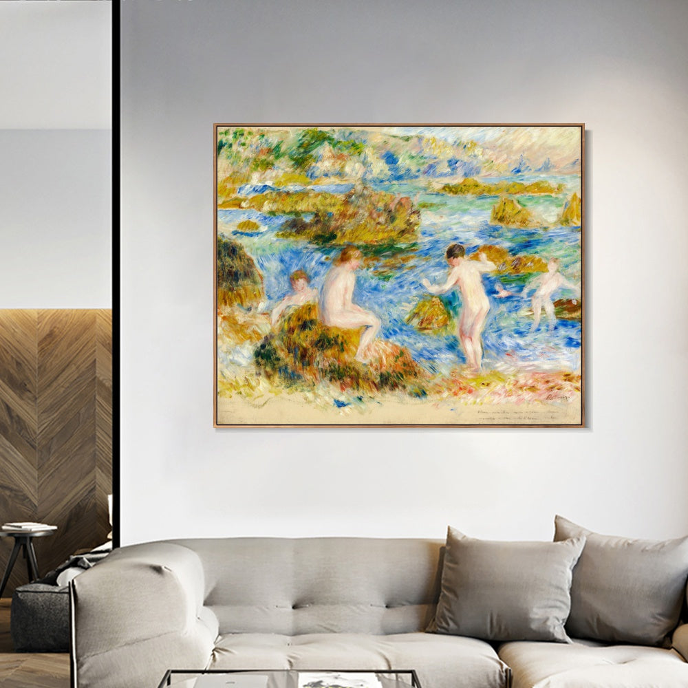 INVIN ART Framed Canvas GARCONS NUS DANS LES ROCHERS A GUERNSEY by Pierre Auguste Renoir Wall Art Living Room Home Office Decorations